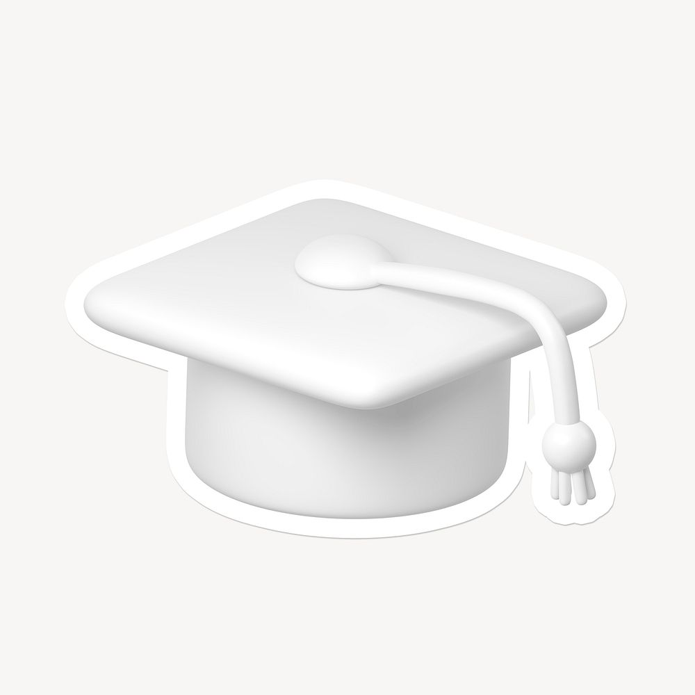 White graduation cap, education icon sticker with white border