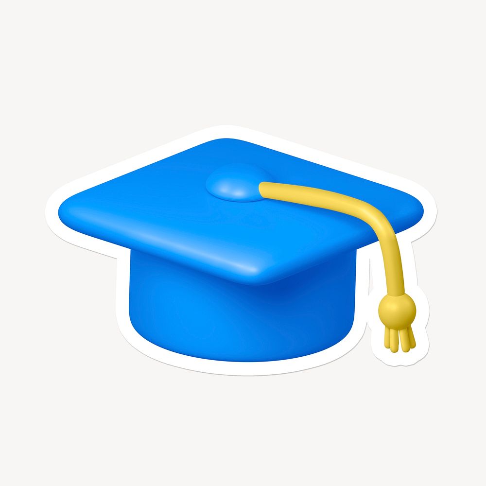 Blue graduation cap, education icon sticker with white border