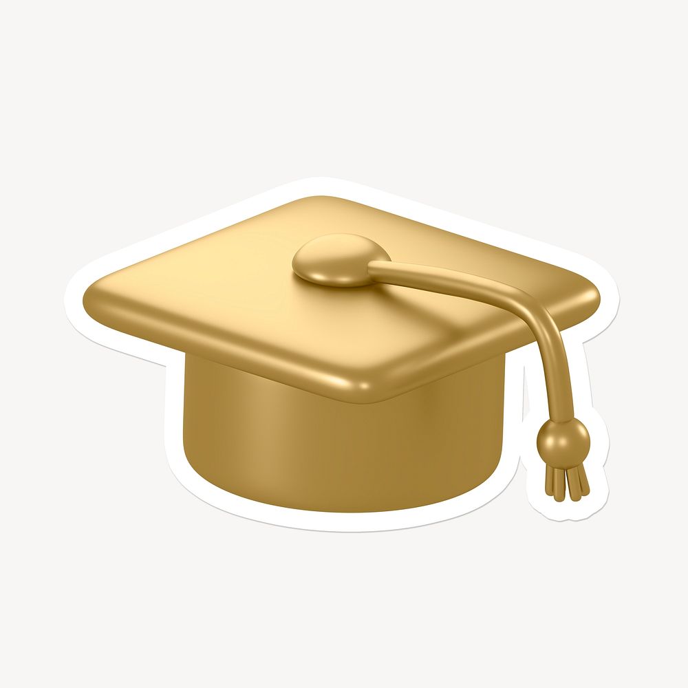 Gold graduation cap, education icon sticker with white border
