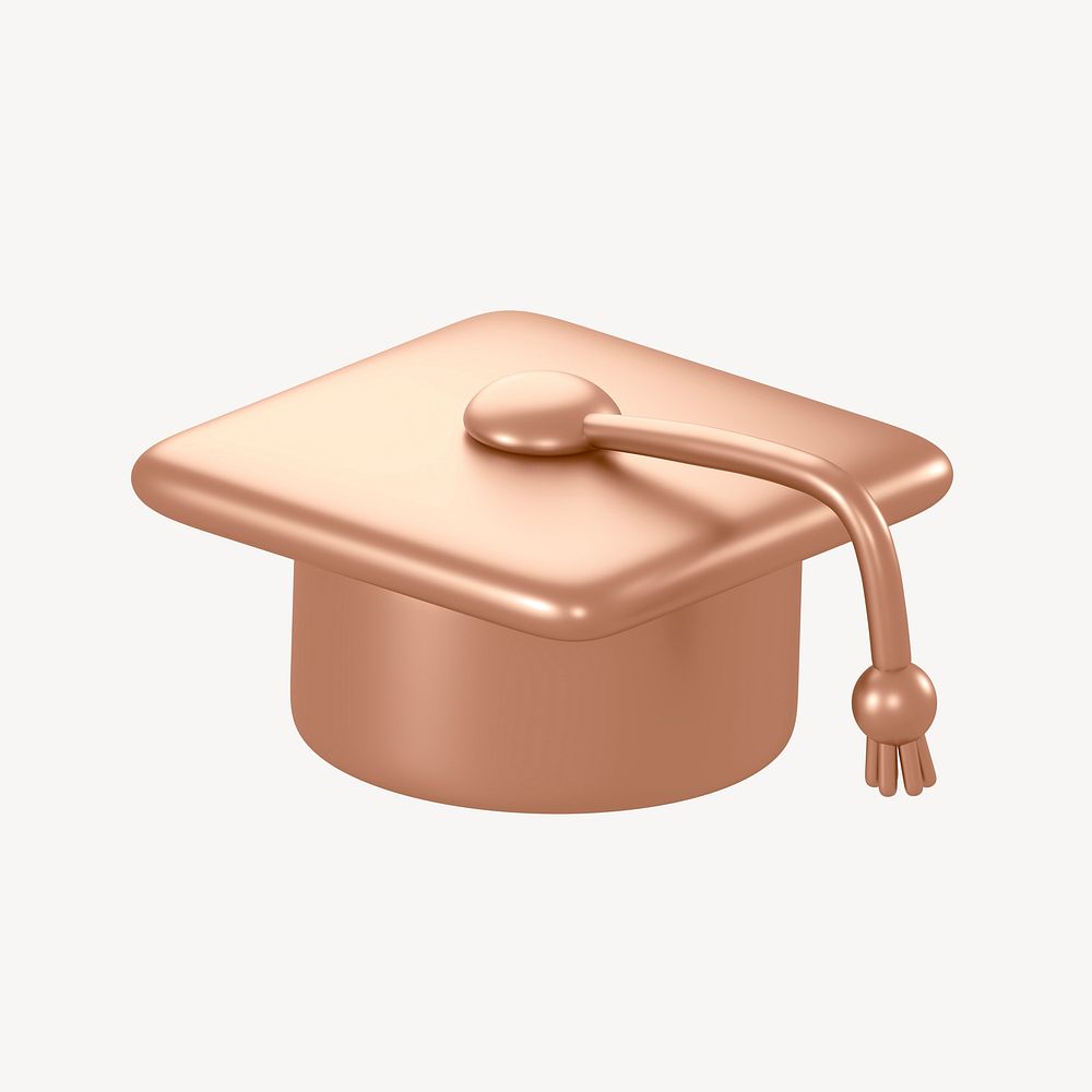 Graduation cap, education 3D icon, rose gold sticker psd