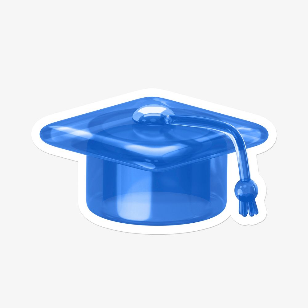 Blue graduation cap, education icon sticker with white border
