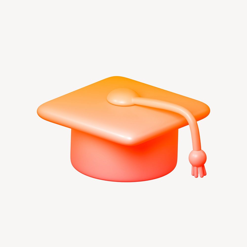 Orange graduation cap, education icon, 3D rendering illustration