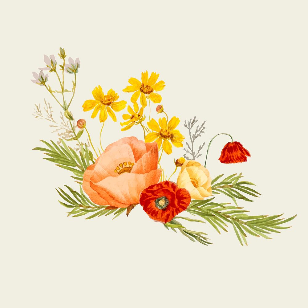 Vintage summer flower vector illustration, remixed from public domain artworks