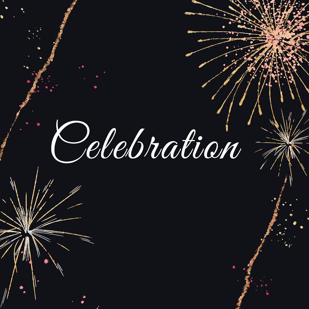 Shiny fireworks template vector for social media post with editable text, celebration