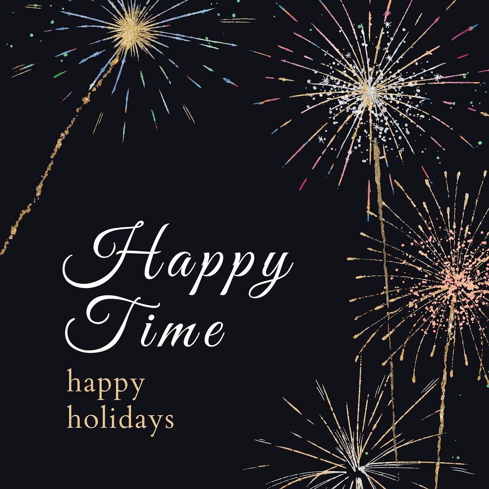 Shiny fireworks template vector for social media post with editable text, happy time