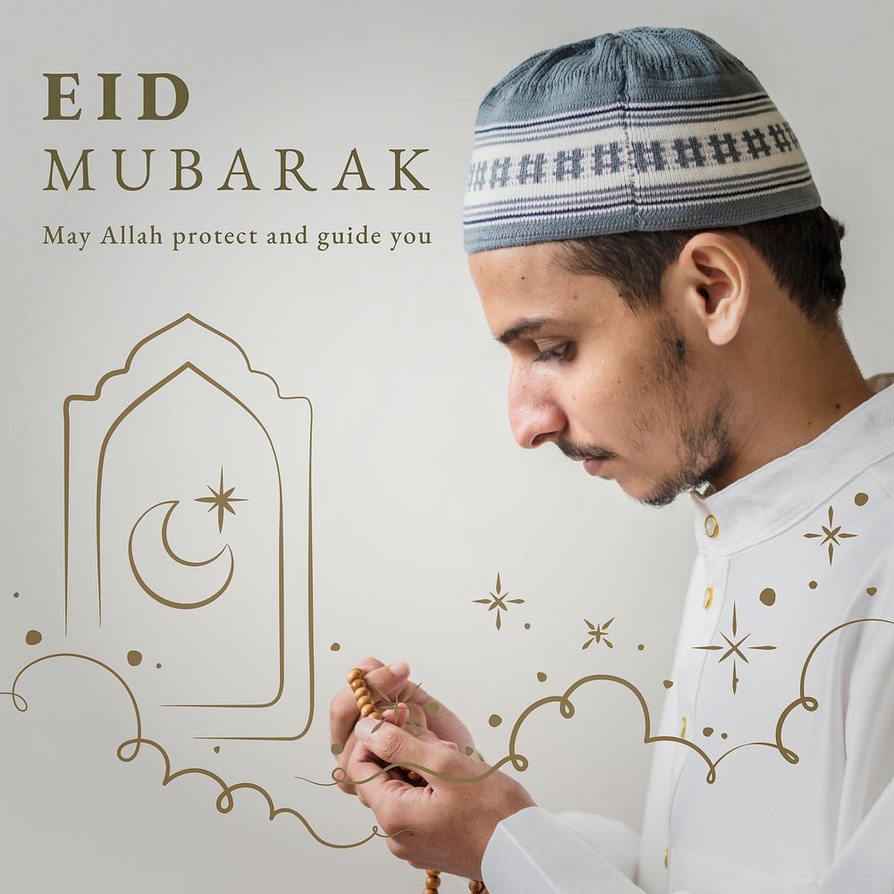 Eid Mubarak social media post  with greeting 