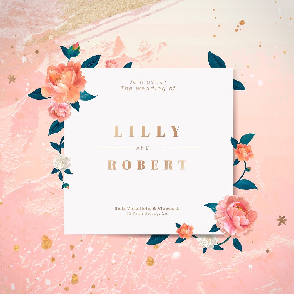 Wedding invitation floral card template vector