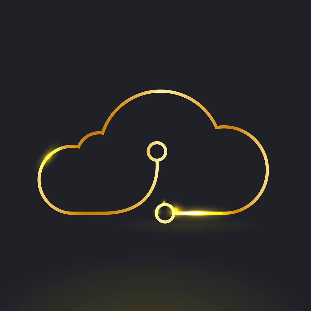 Gold neon cloud icon vector digital networking system