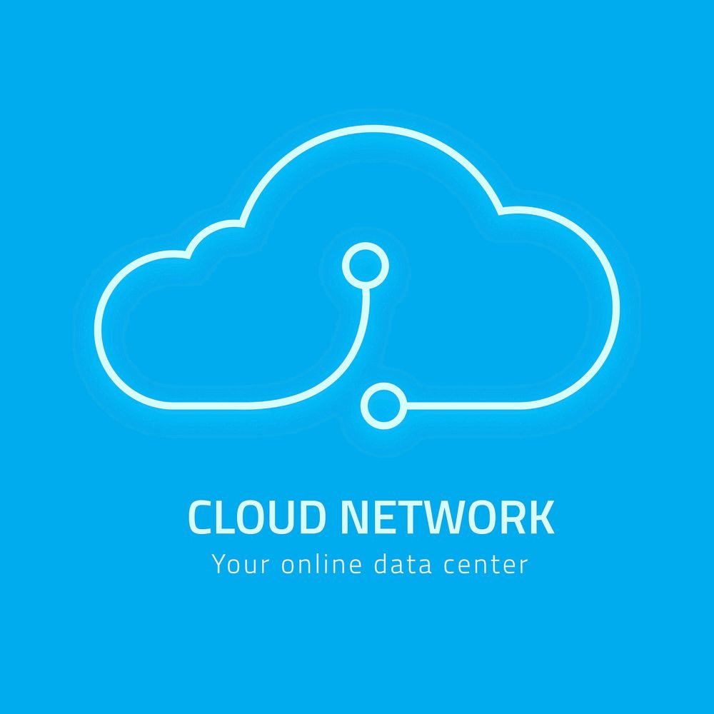 Blue neon cloud logo vector digital networking system