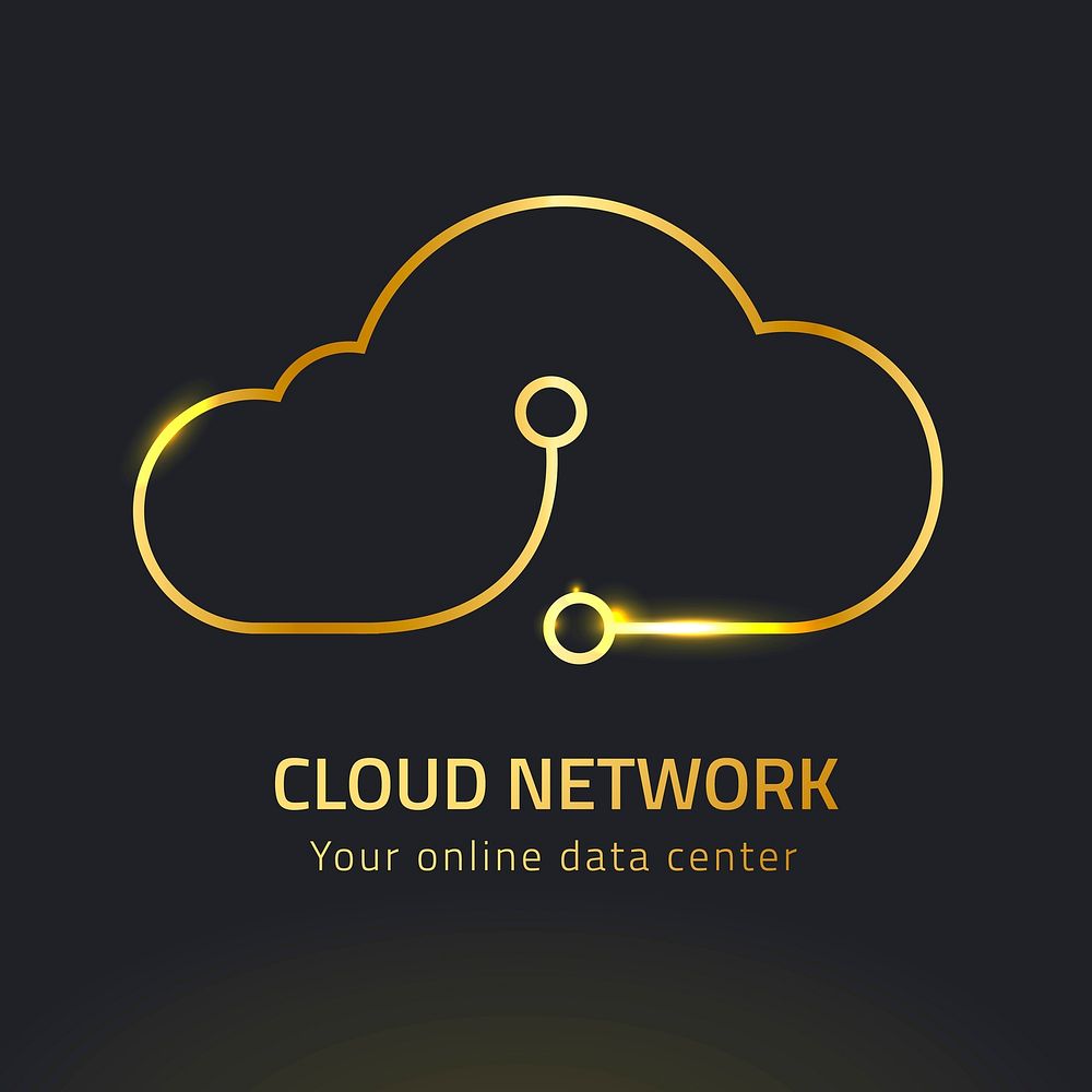 Gold neon cloud logo vector digital networking system