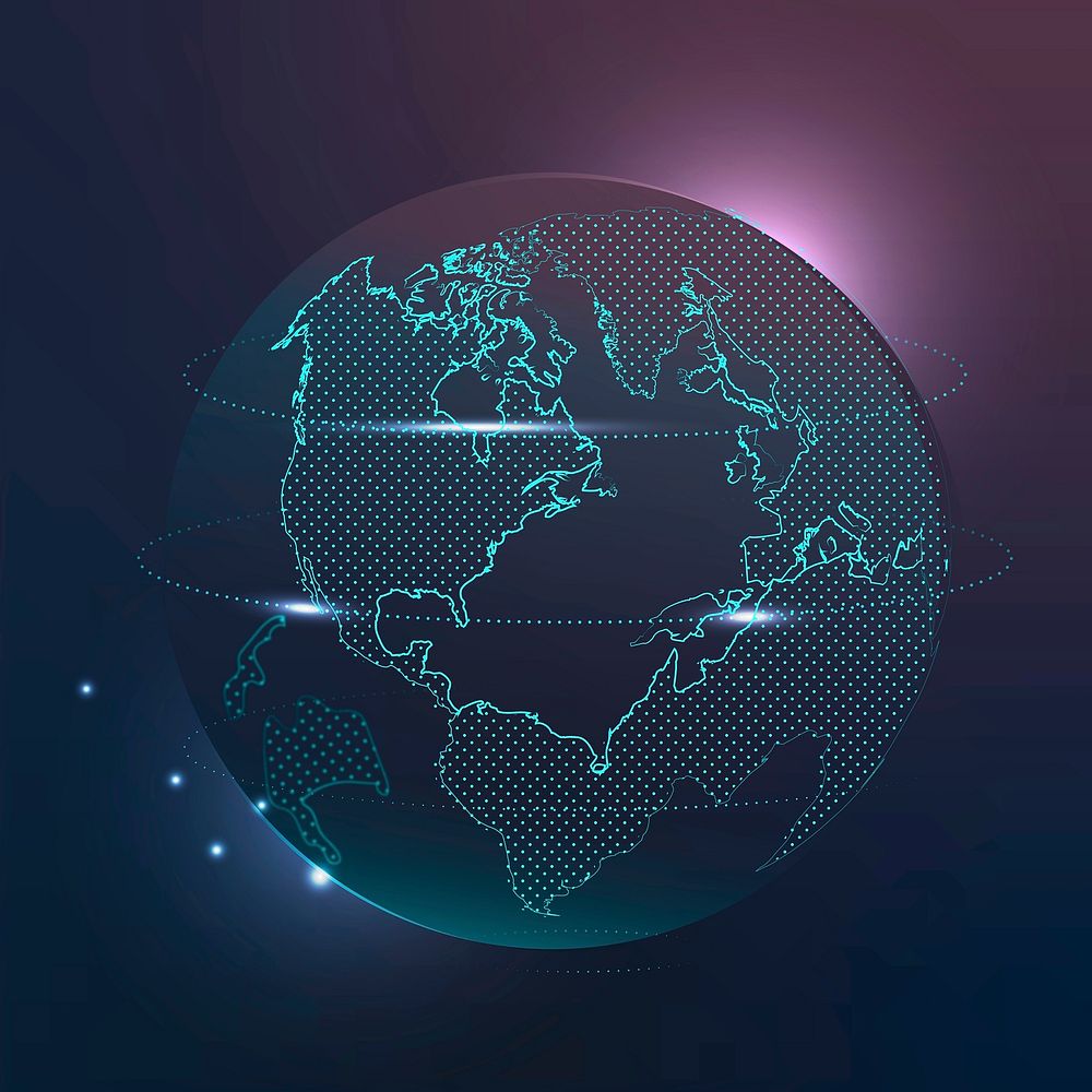 Global network technology vector in dark blue tone