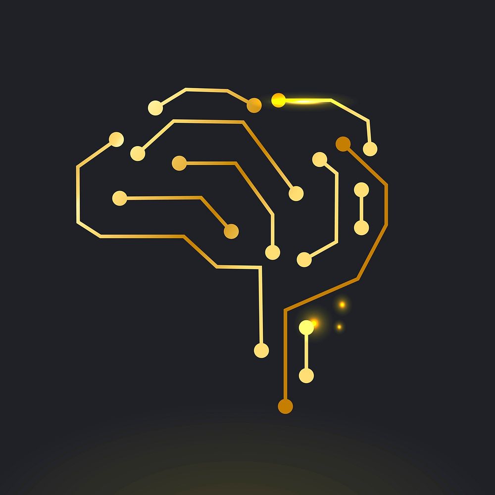 AI technology connection brain icon vector in gold digital transformation concept