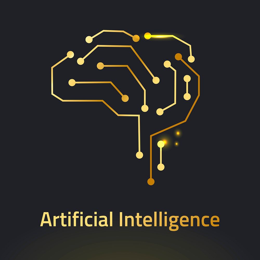 AI brain logo template vector in gold for tech company