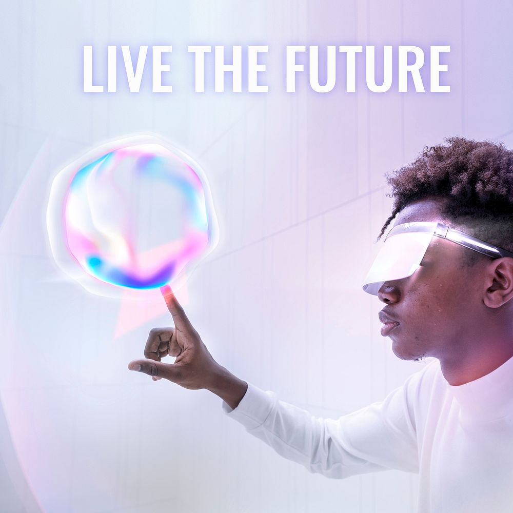 Live the future template vector Virtual assistant technology social media post