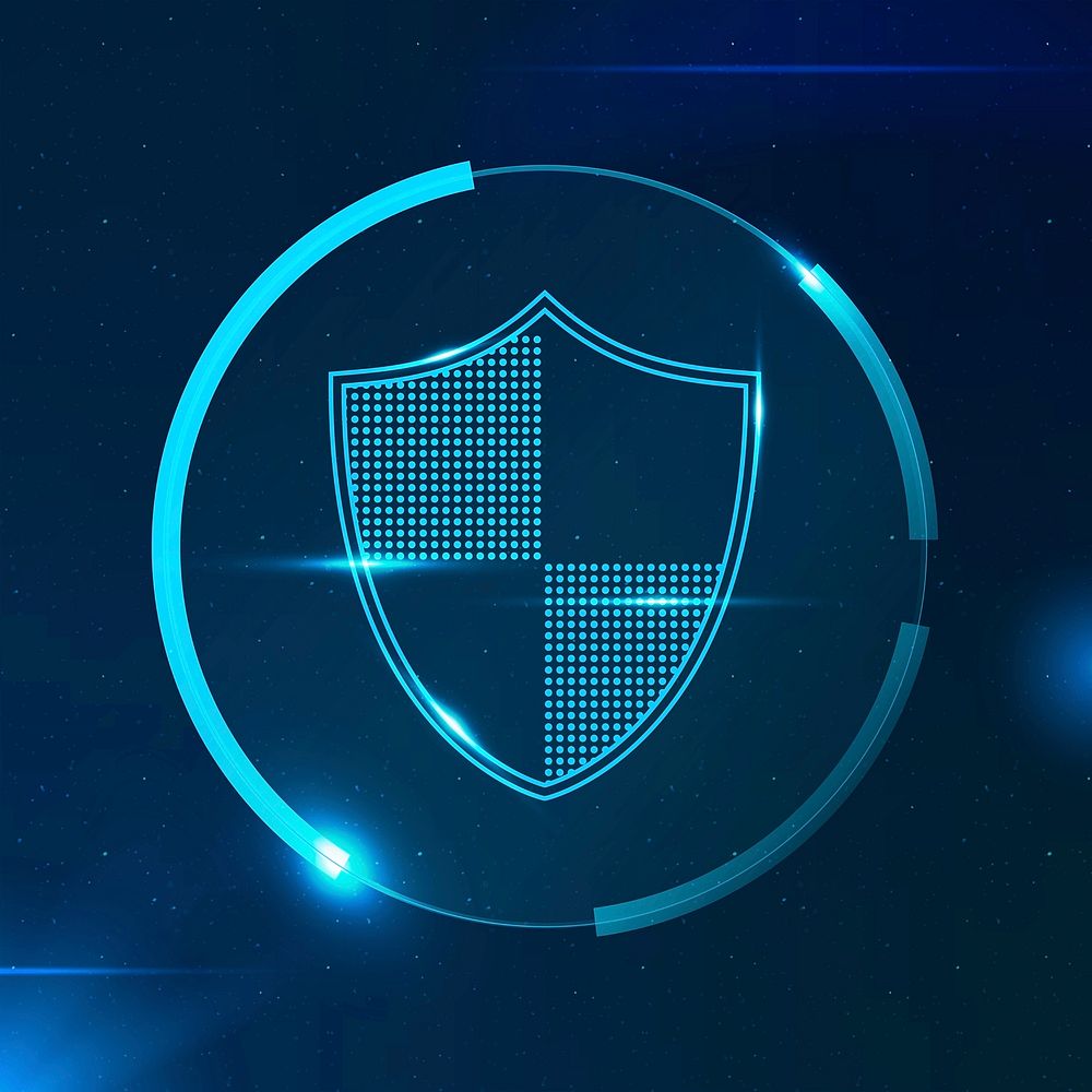 Security shield vector cyber security technology in blue tone