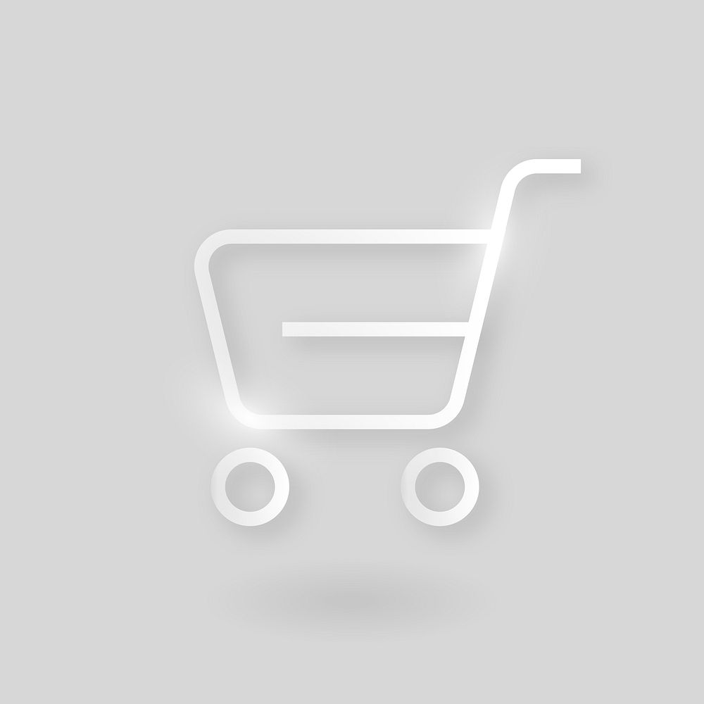 Shopping cart vector technology icon in silver on gray background