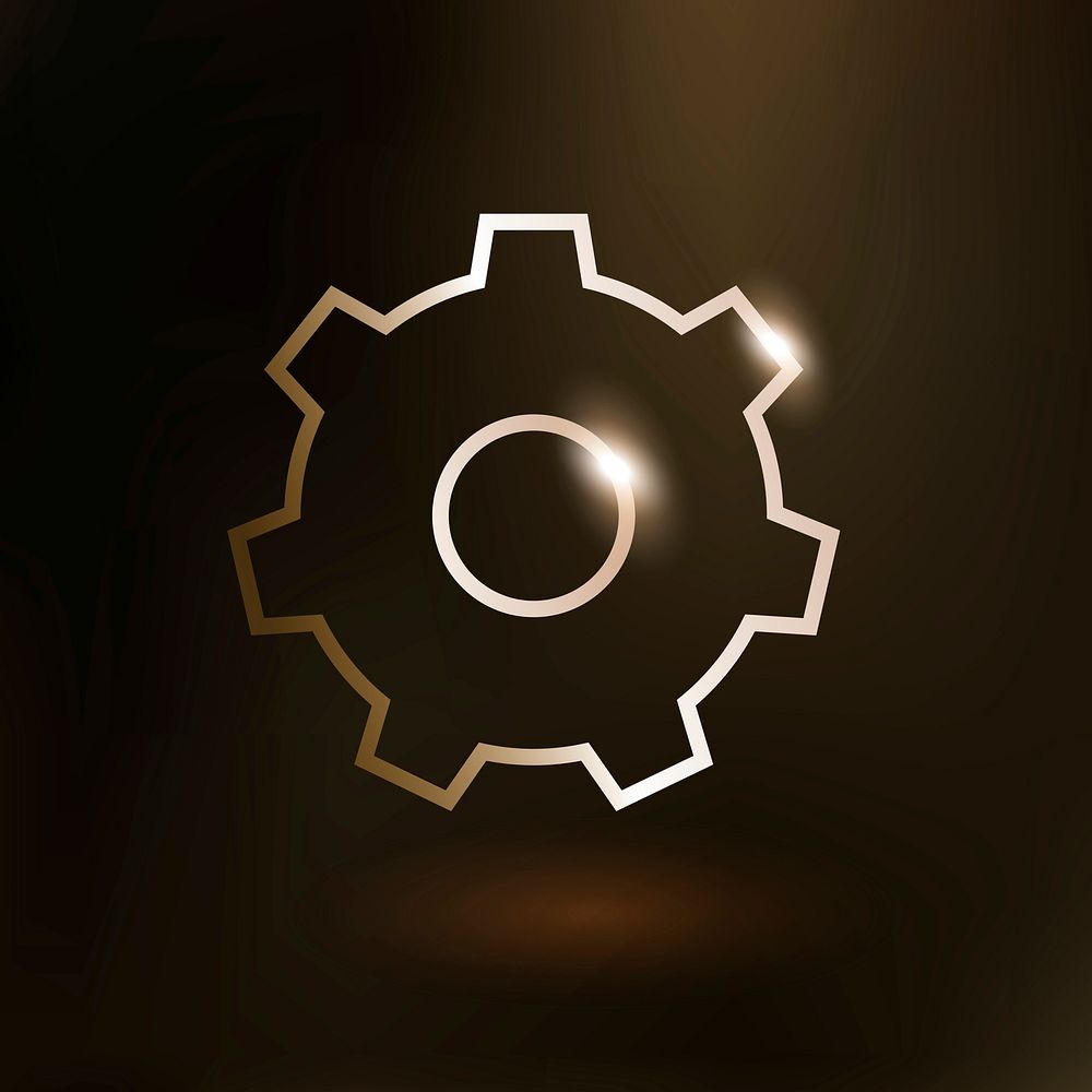 Setting gear vector technology icon in gold on gradient background