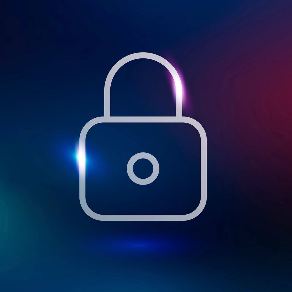 Lock feature vector technology icon in neon purple on gradient background