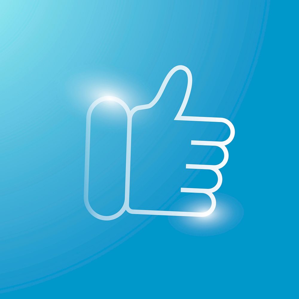 Thumbs up vector technology icon in silver on gradient background