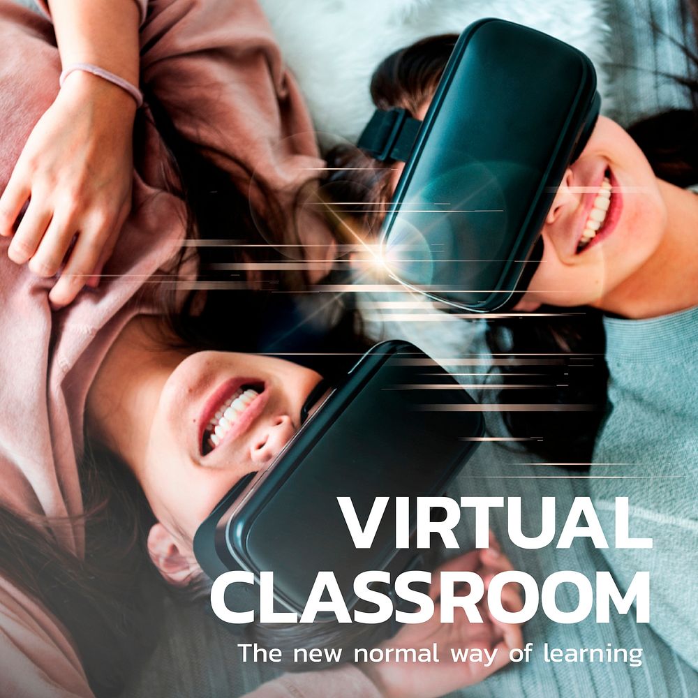 Virtual classroom technology template vector education social media post