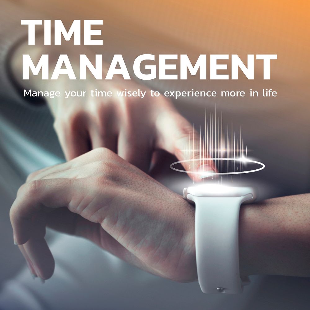 Time management technology template vector digital device media post