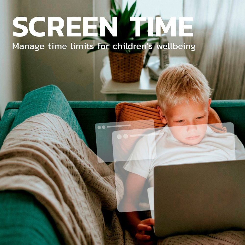 Screen time digital template vector wellness social media post