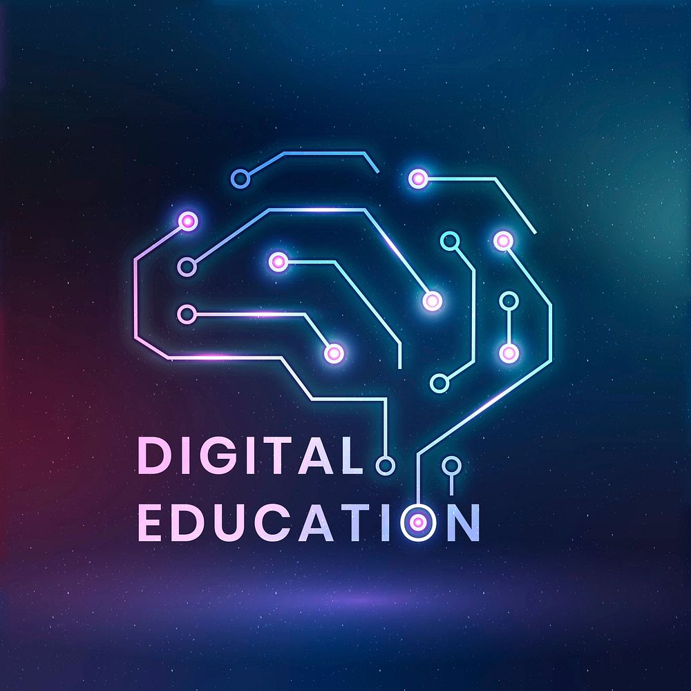 Digital education logo template vector with AI brain graphic