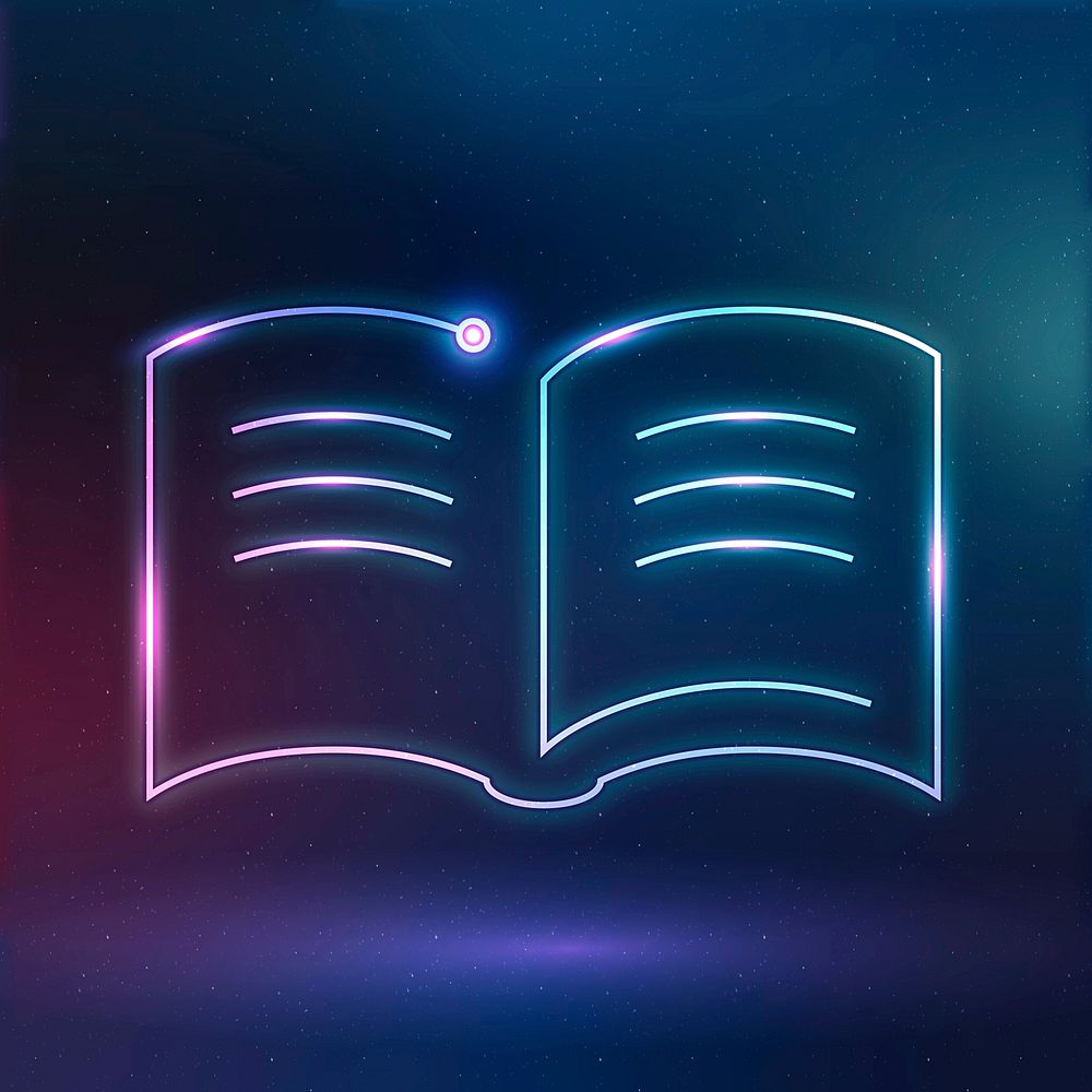 Textbook education icon vector neon e-book technology graphic