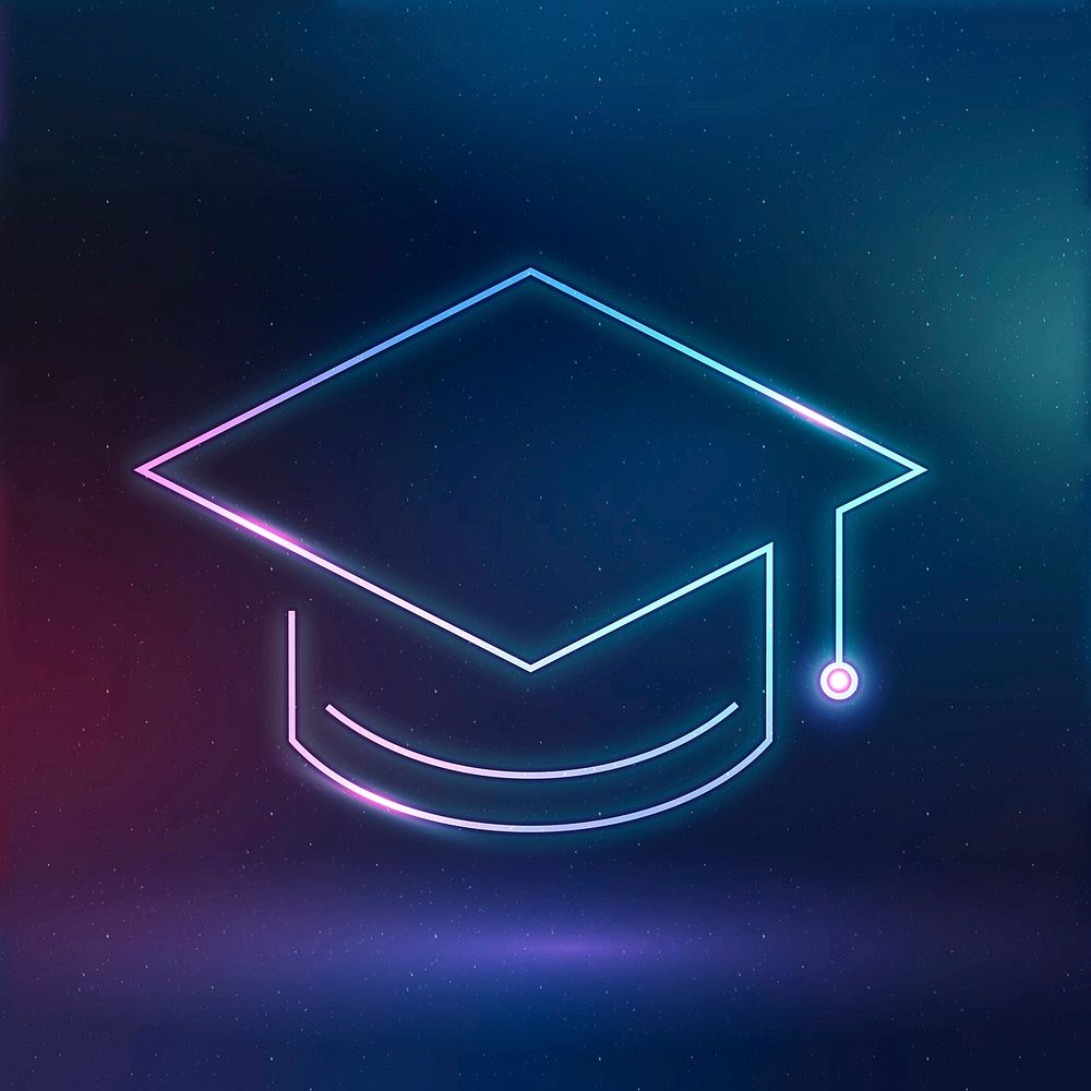 Graduation cap education icon vector neon digital graphic