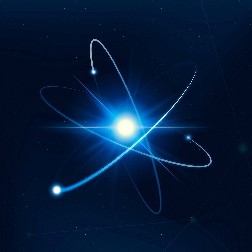 Atom science biotechnology blue vector neon graphic