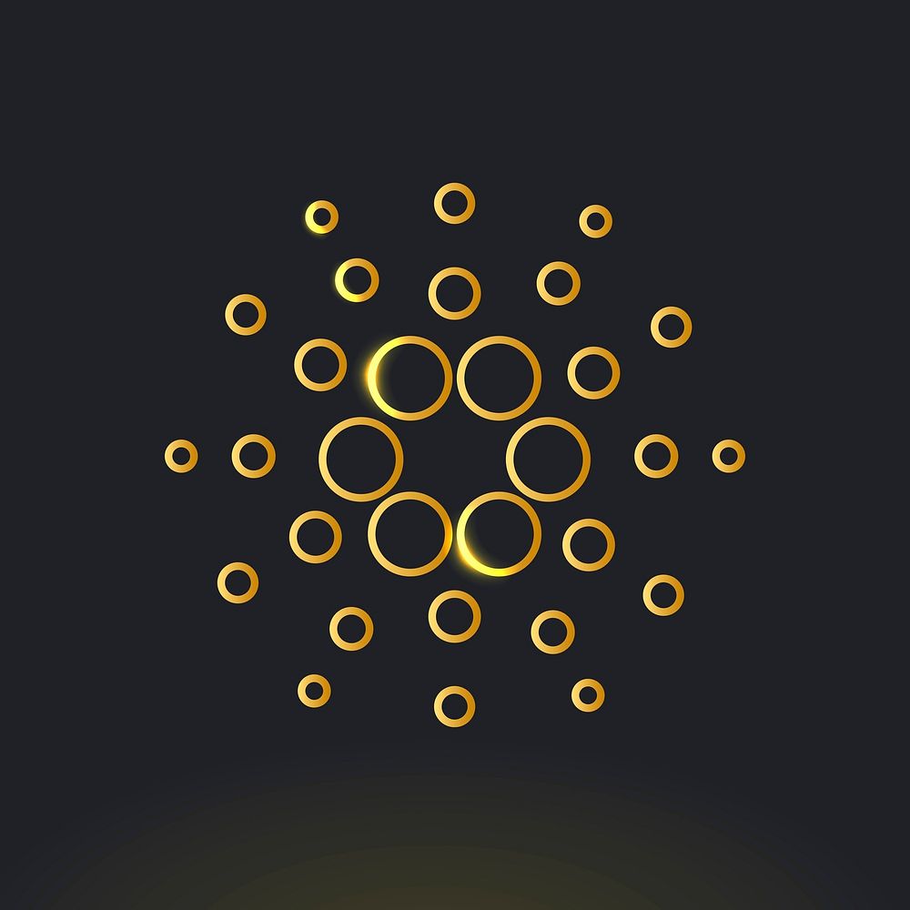 Cardano blockchain cryptocurrency icon vector in gold open-source finance concept
