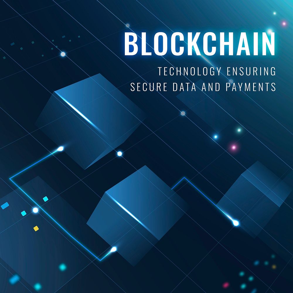 Blockchain technology security template vector data and payment securing social media post