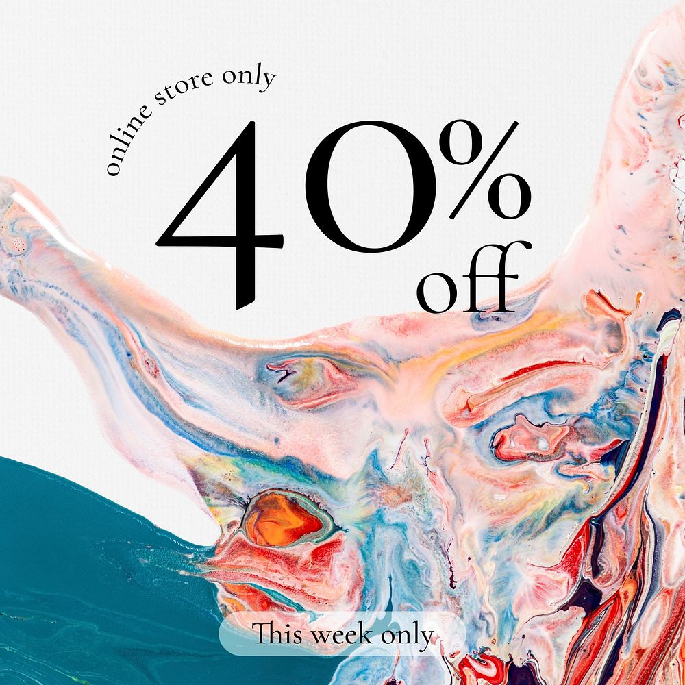 Fluid art sale template vector for social media ad