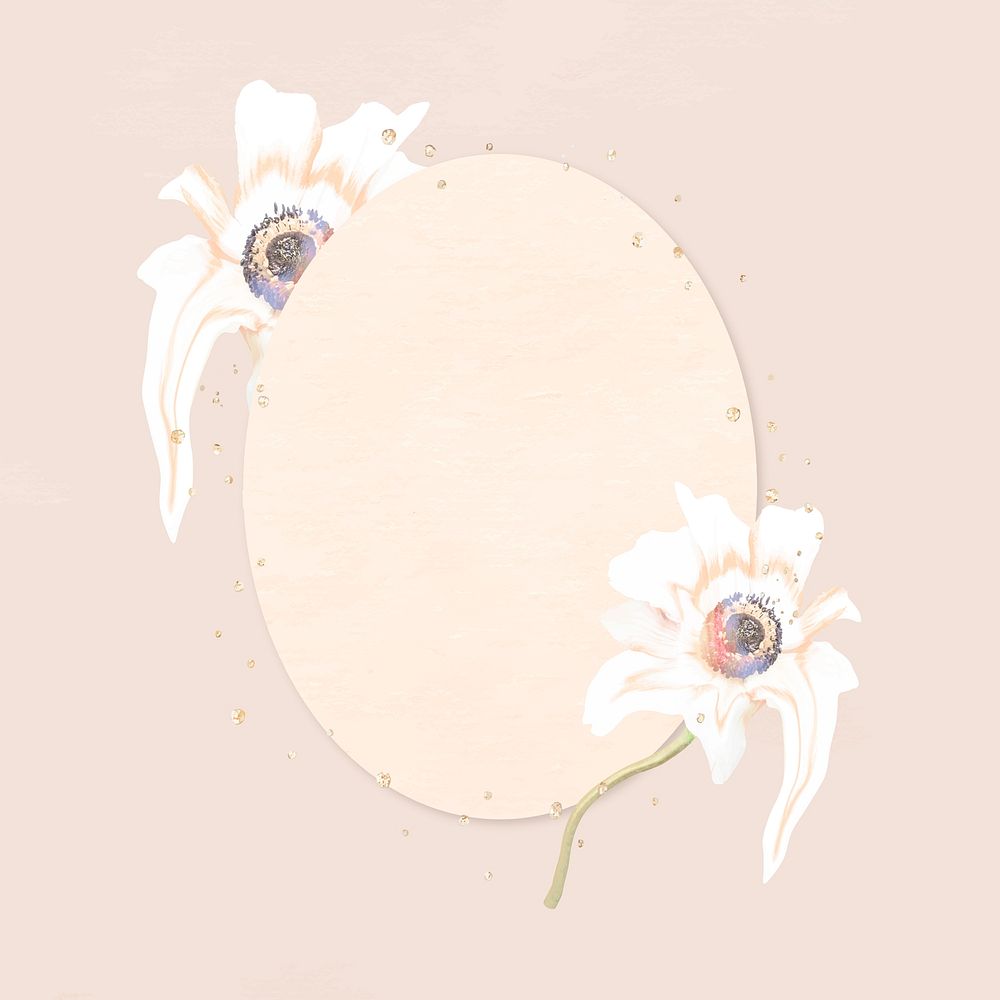 Flower frame vector, white anemone abstract art