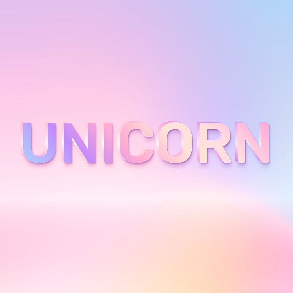 Unicorn word in holographic text style