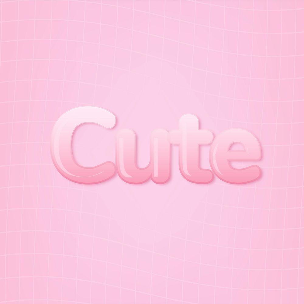 Cute in word in pink bubble gum text style