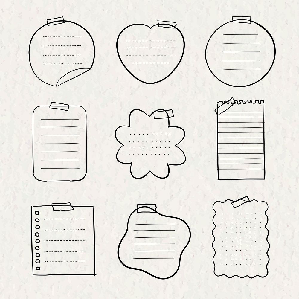 Sticky note vector set in hand drawn style