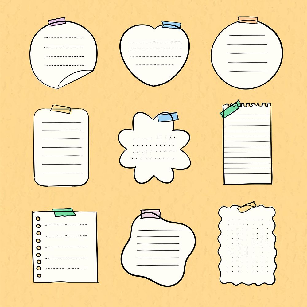 Sticky note vector pastel set in hand drawn style