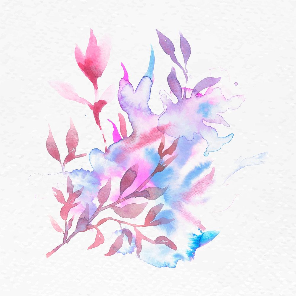 Watercolor leaf pink floral vector spring seasonal graphic