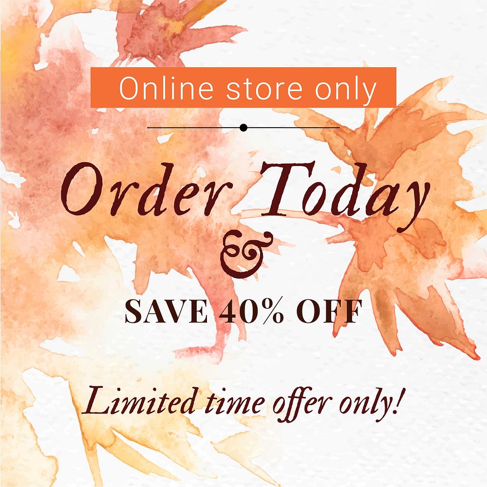 Aesthetic autumn sale template vector with order today text social media ad