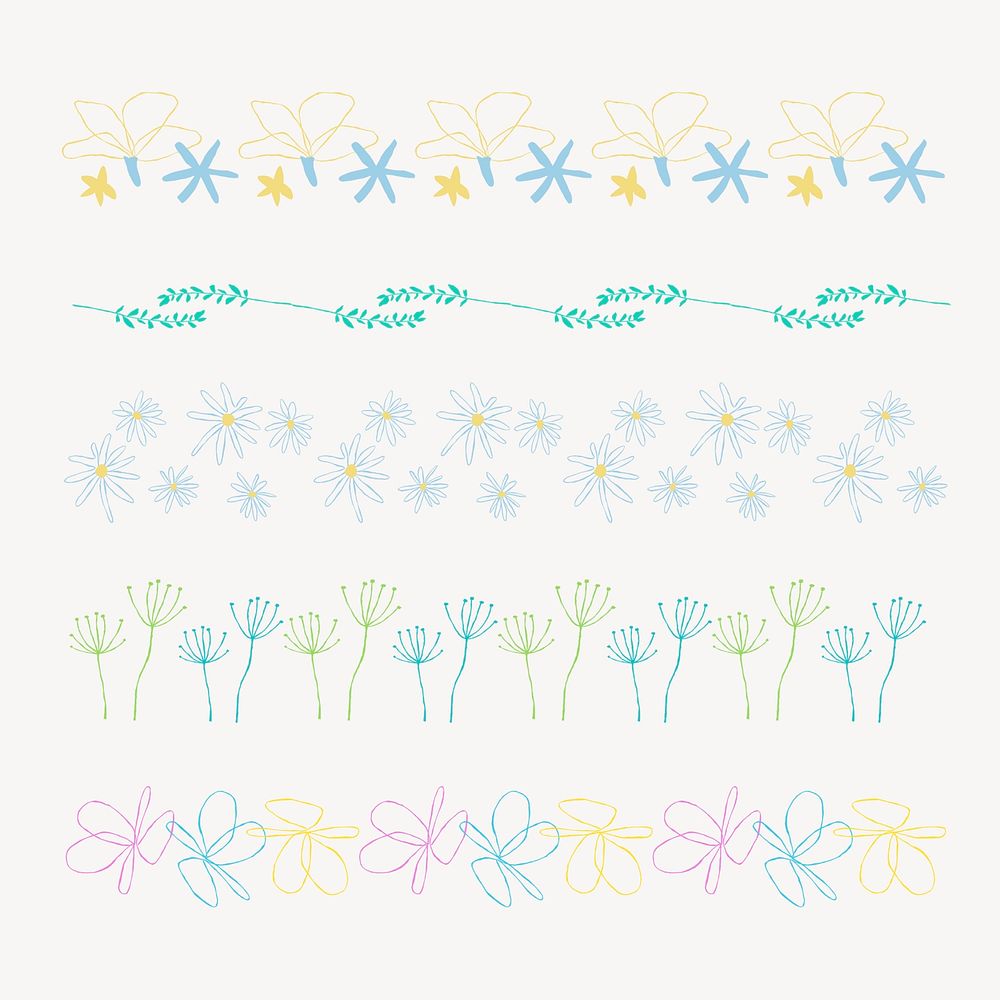 Doodle pattern brush illustrator vector flower seamless set