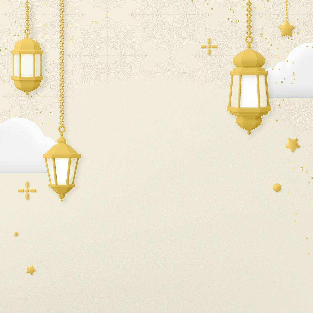 Hanging lanterns background, 3D aesthetic beige design psd