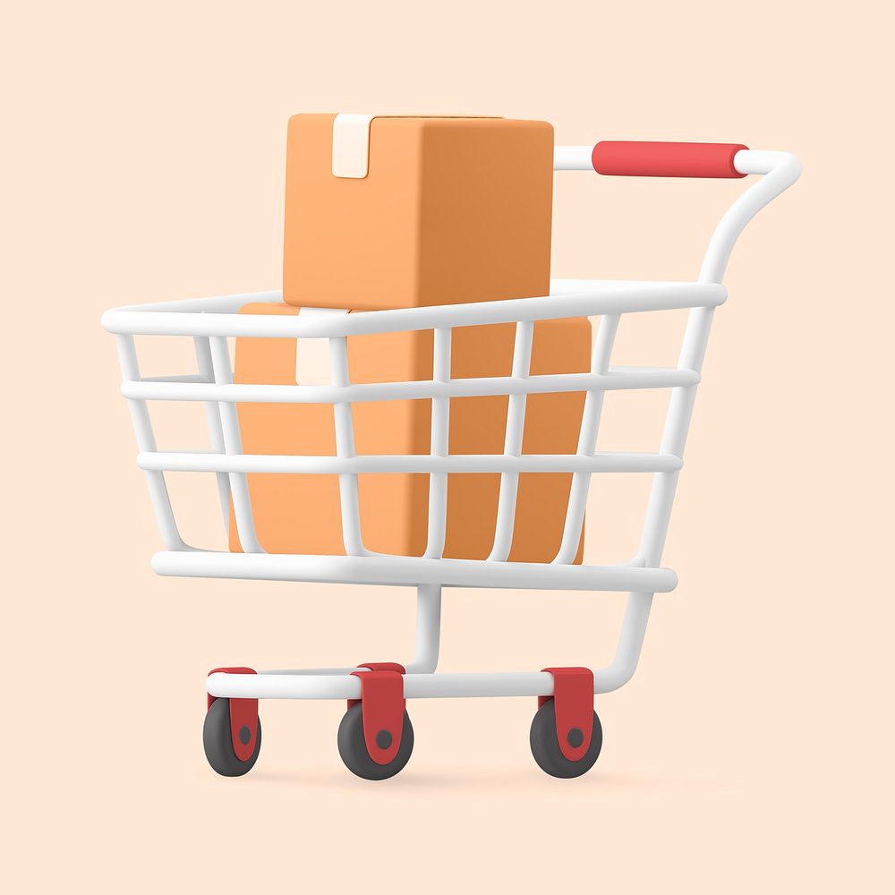 3D parcel trolley, courier service illustration psd