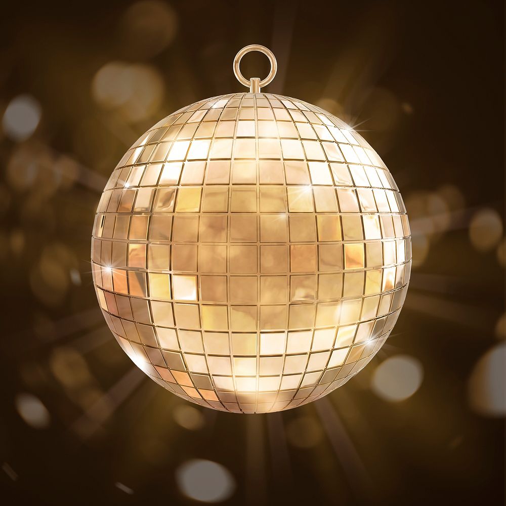 Gold disco ball, 3D festive decoration illustration psd