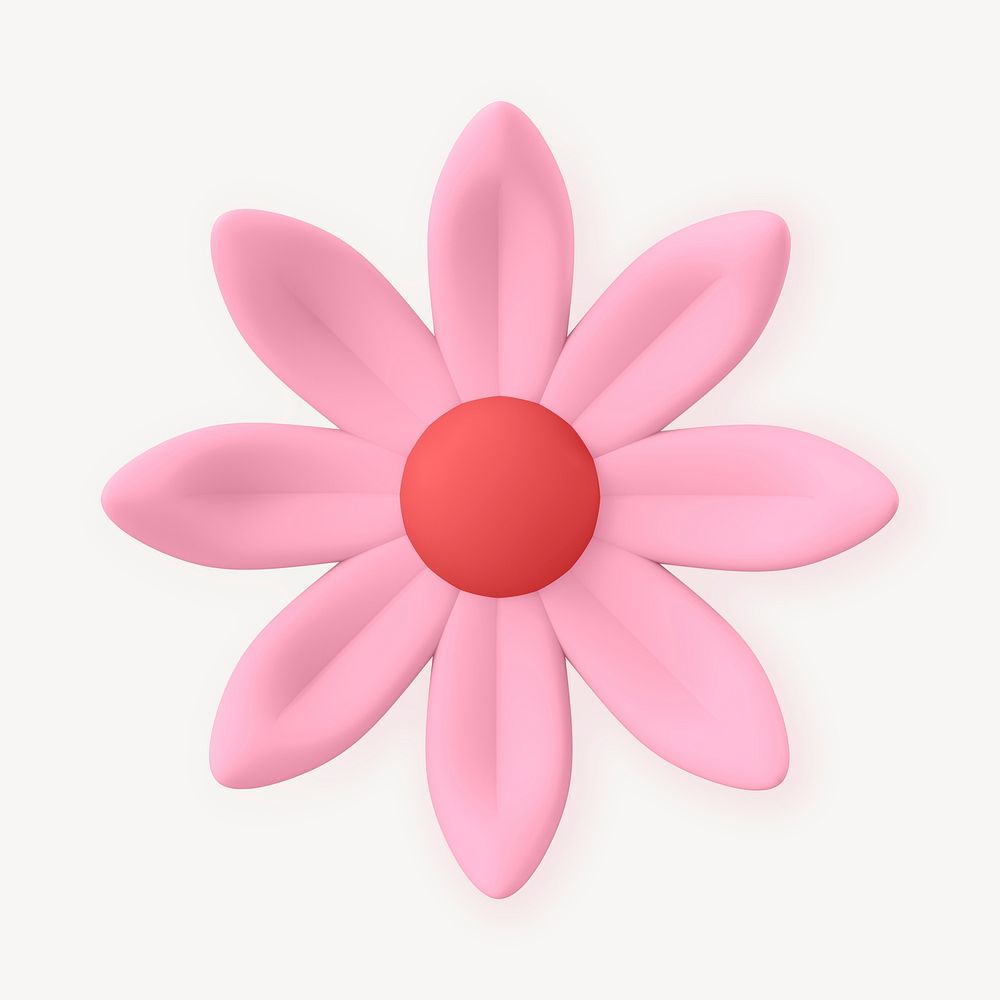 Pink flower sticker, cute 3D botanical illustration psd