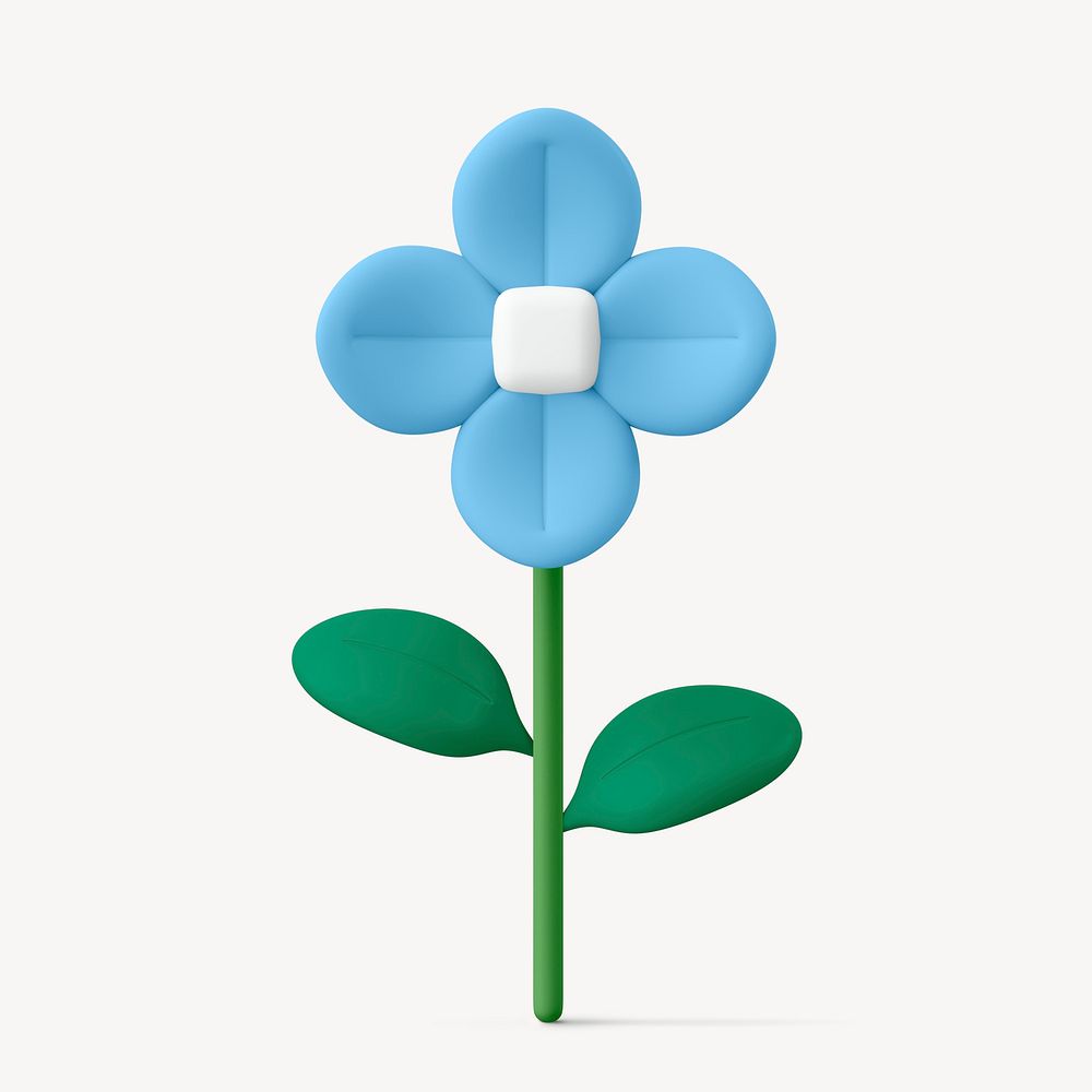 Aesthetic 3D flower sticker, blue floral illustration psd