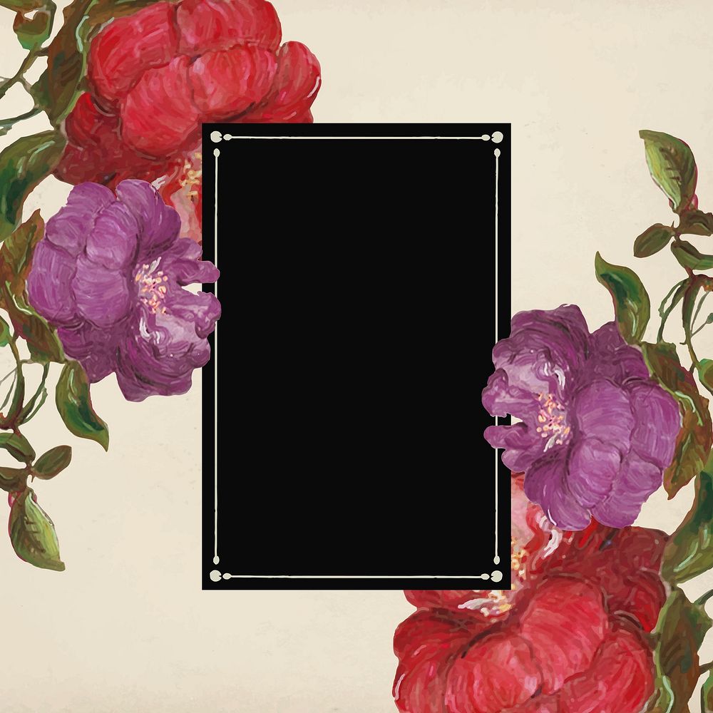 Aesthetic floral frame background, botanical design vector, remixed from original artworks by Pierre Joseph Redout&eacute;