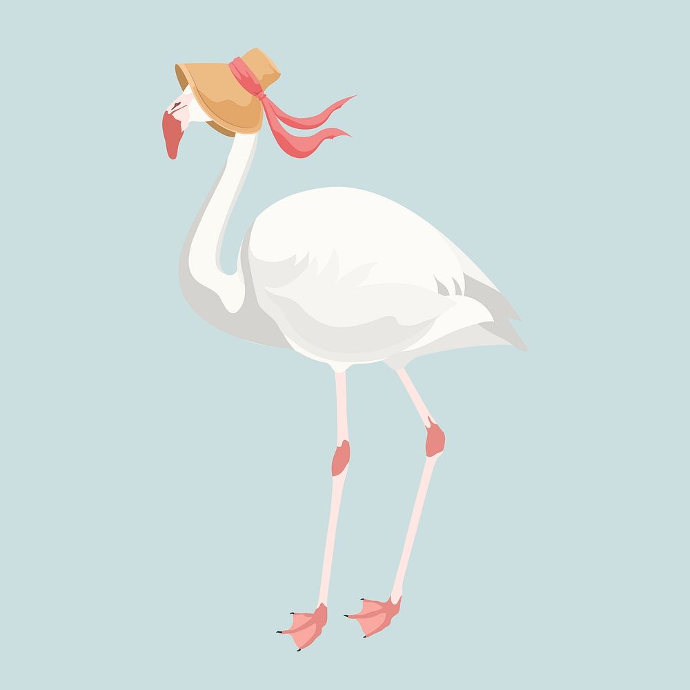 White flamingo lady, feminine animal illustration psd