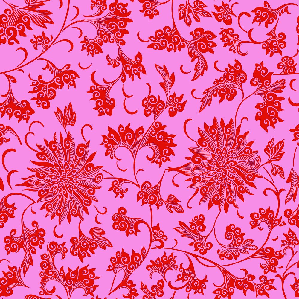 Chinoiserie pink seamless pattern flower background, ethnic Asian flower graphic vector