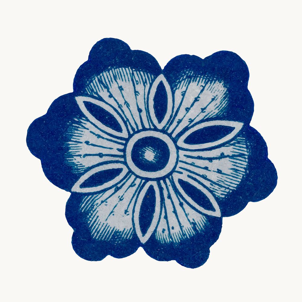 Blue flower collage element, vintage Chinese aesthetic illustration vector